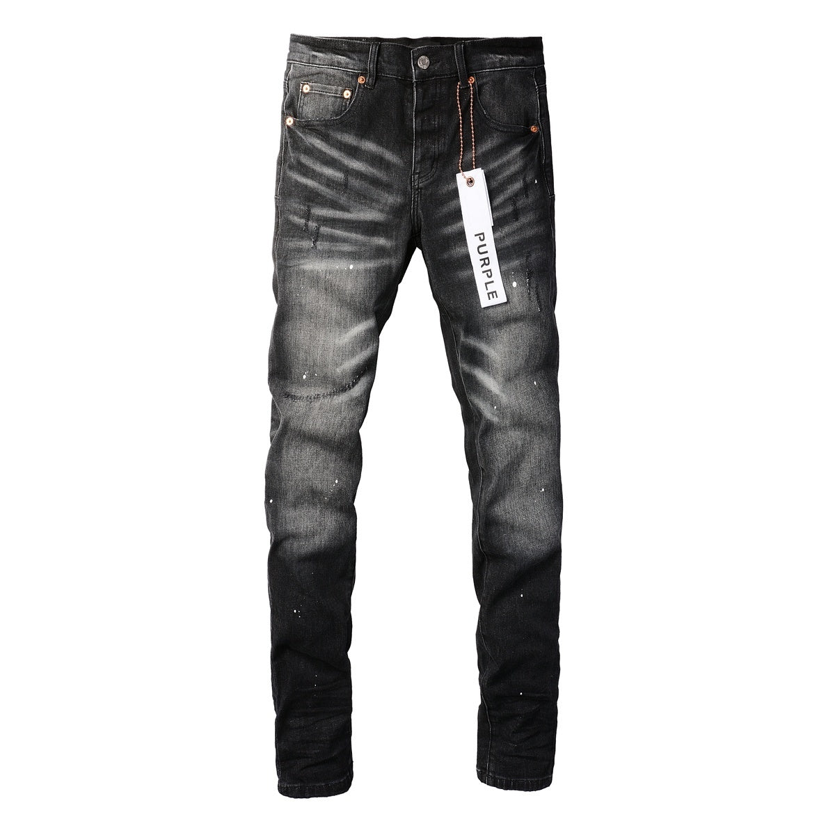 Men's High Street Distressed Black Gray Stretch Slim Fit Ripped Jeans