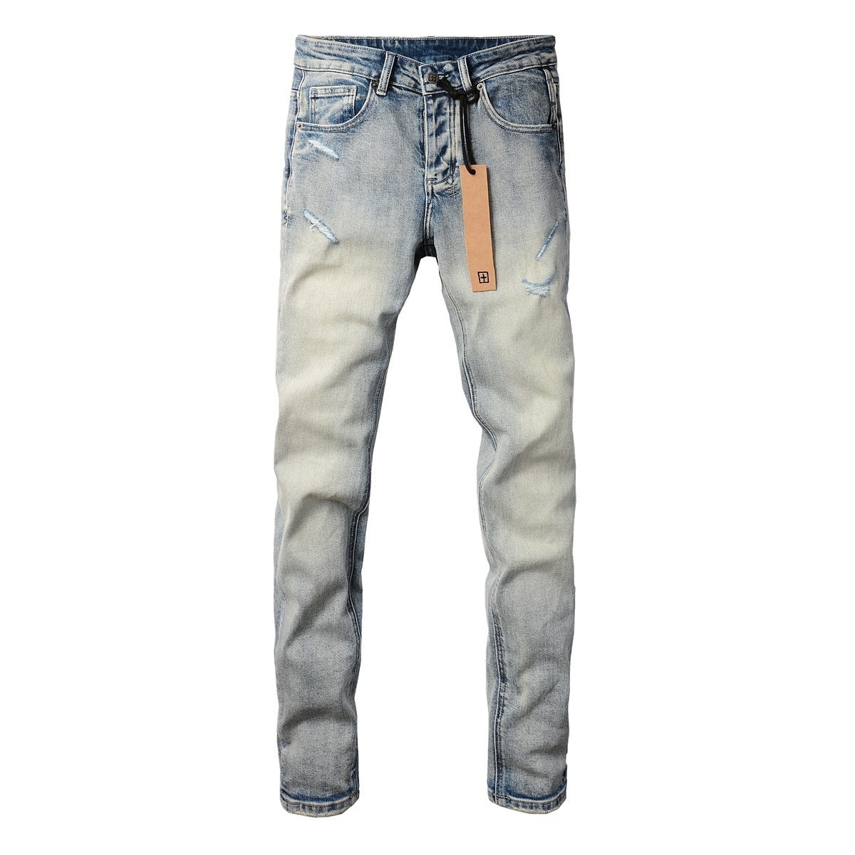Men's Faded Light Wash Subtle Distressed Skinny Jeans - Stretch Denim