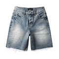 Men's Distressed Washed Blue Baggy Denim Shorts with Stretch Fit