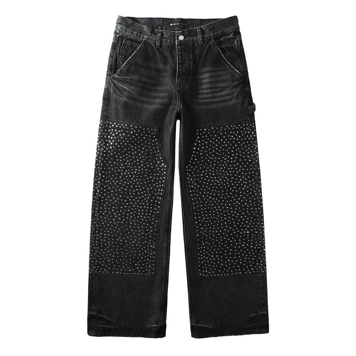 High Street Distressed Black Rhinestones Baggy Jeans for Men & Women | Cool Boys Fashion Loose Fit