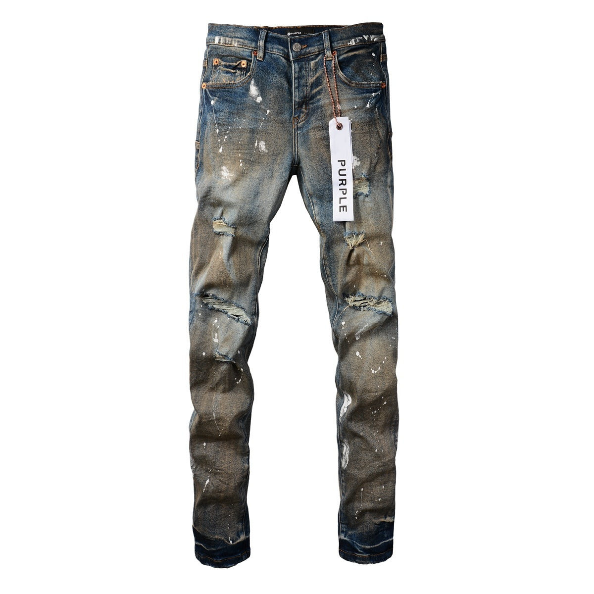 Men's Blue High Street Distressed Dirty Damaged Holes Stretch Slim Fit Ripped Jeans