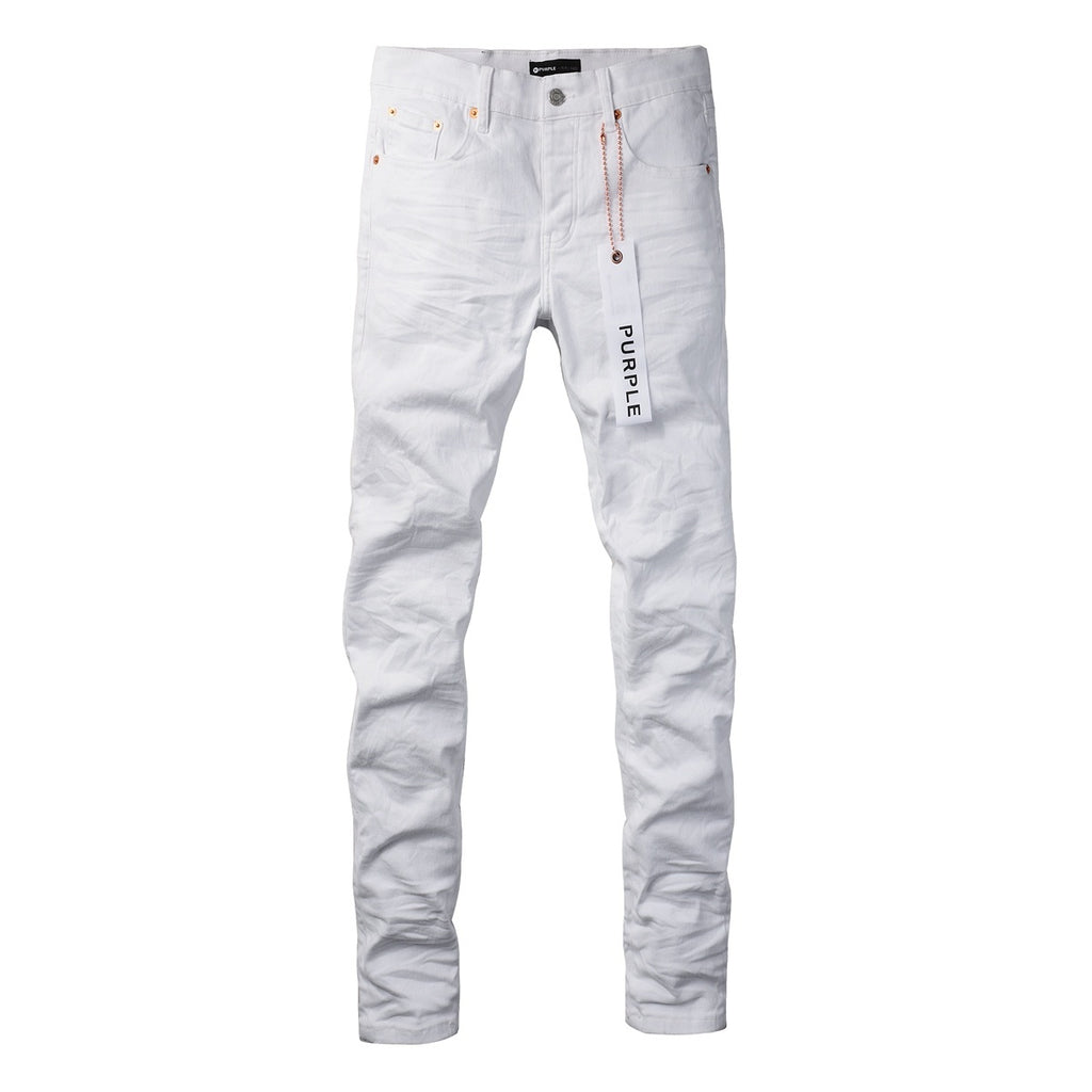 Men’s White Slim Fit Ripped Street Style Distressed Denim Jeans
