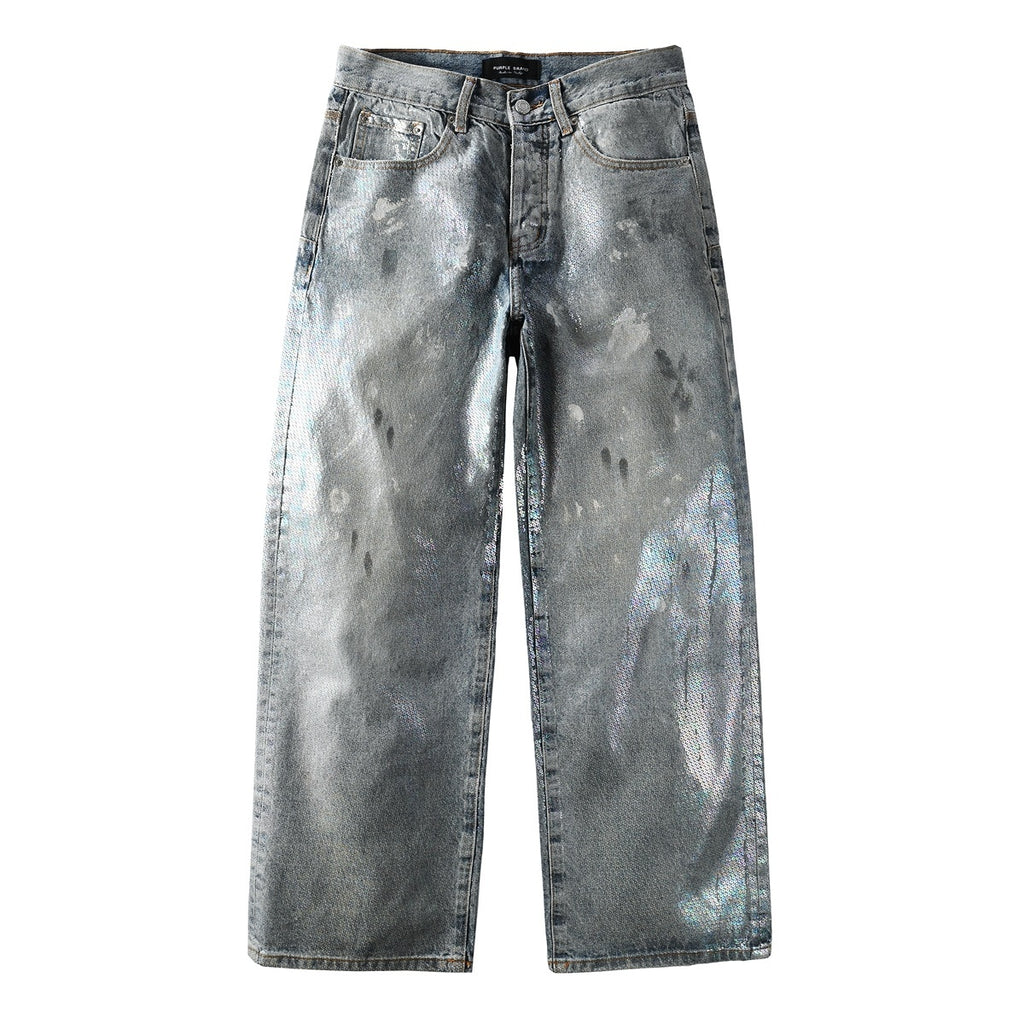 Men's & Women's Distressed Blue Baggy Jeans with Graffiti Design & Stretch Fit