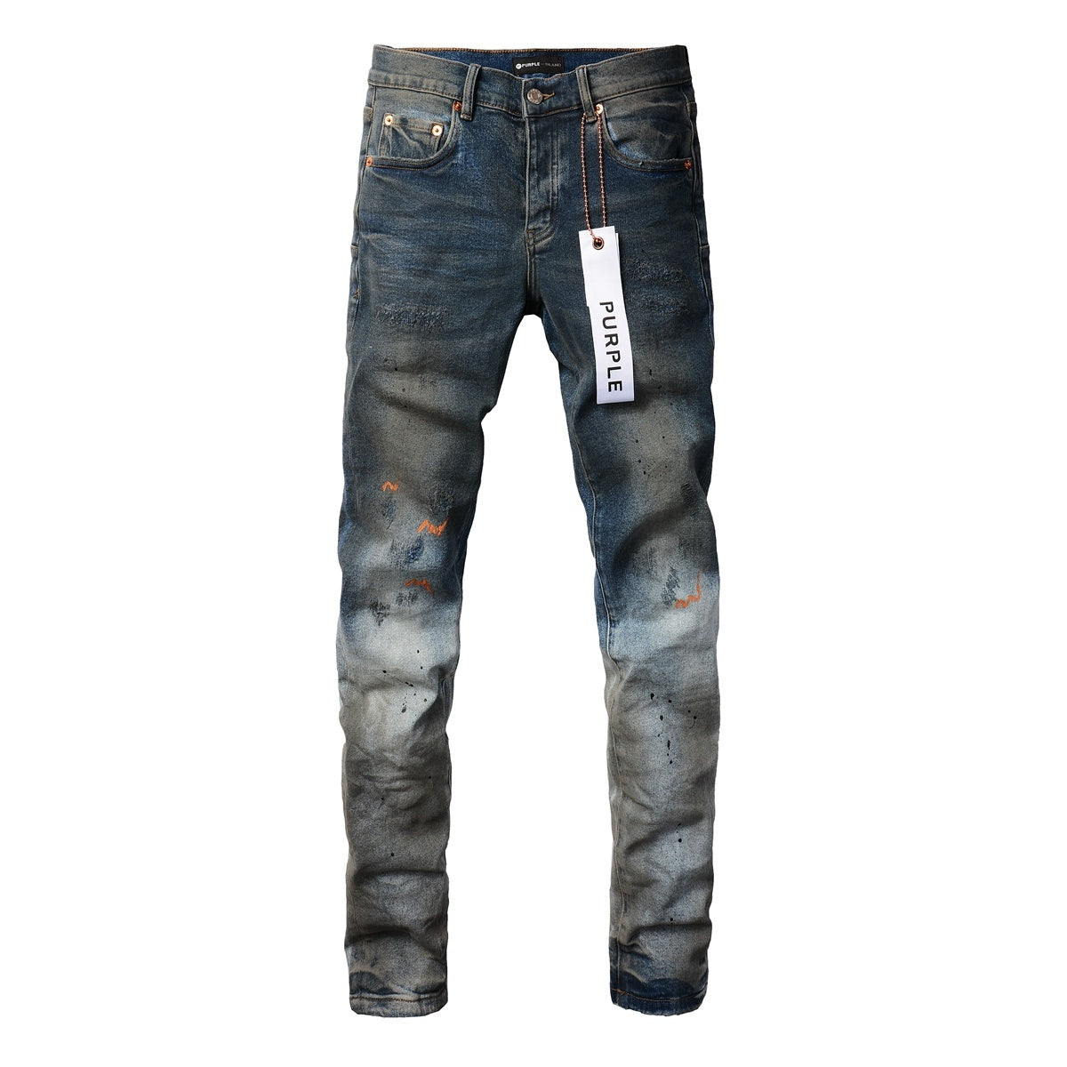 Men's High Street Distressed Blue Painted Dirty Slim Fit Ripped Jeans