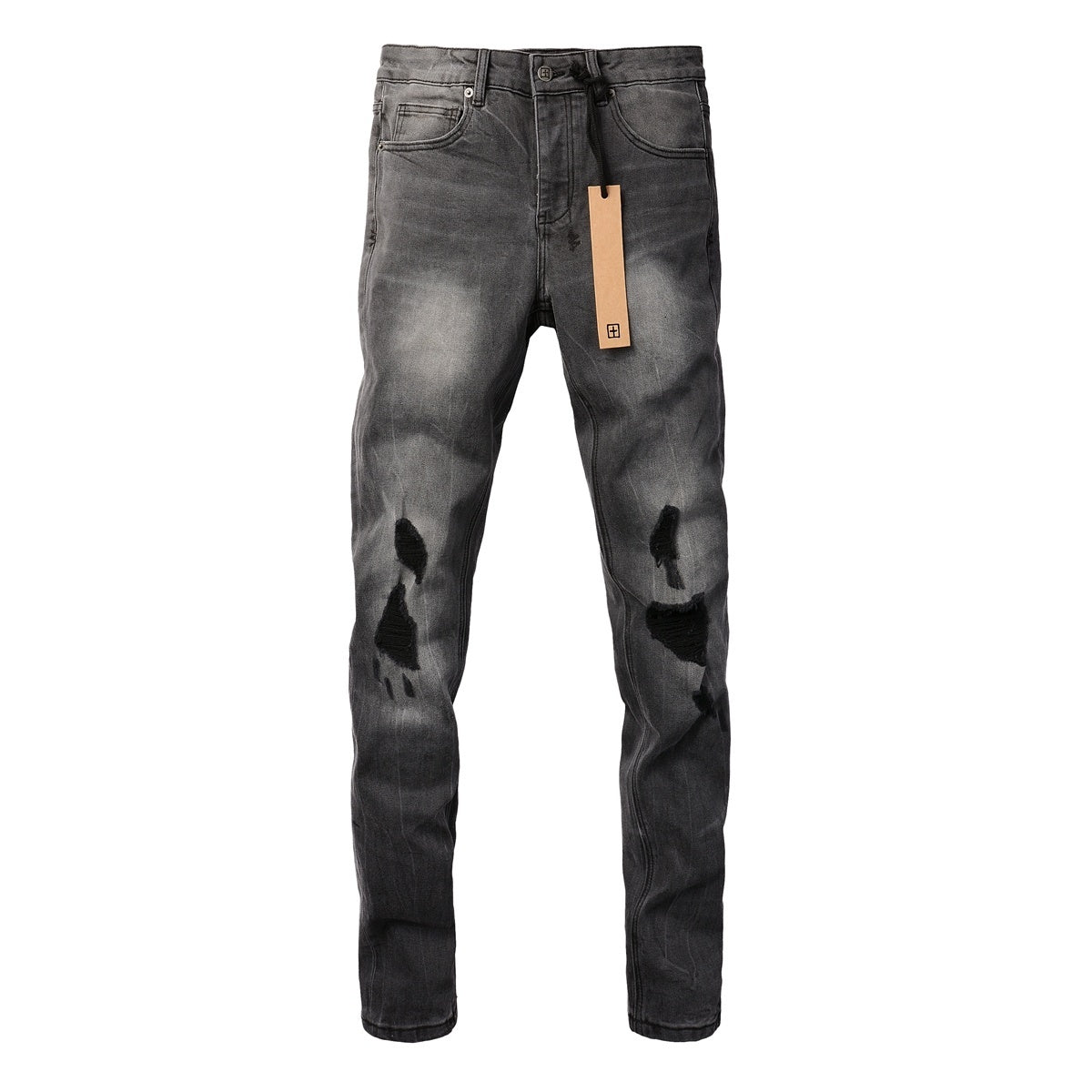 Men's Grey Wash Patchwork Distressed Skinny Jeans - Stretch Denim