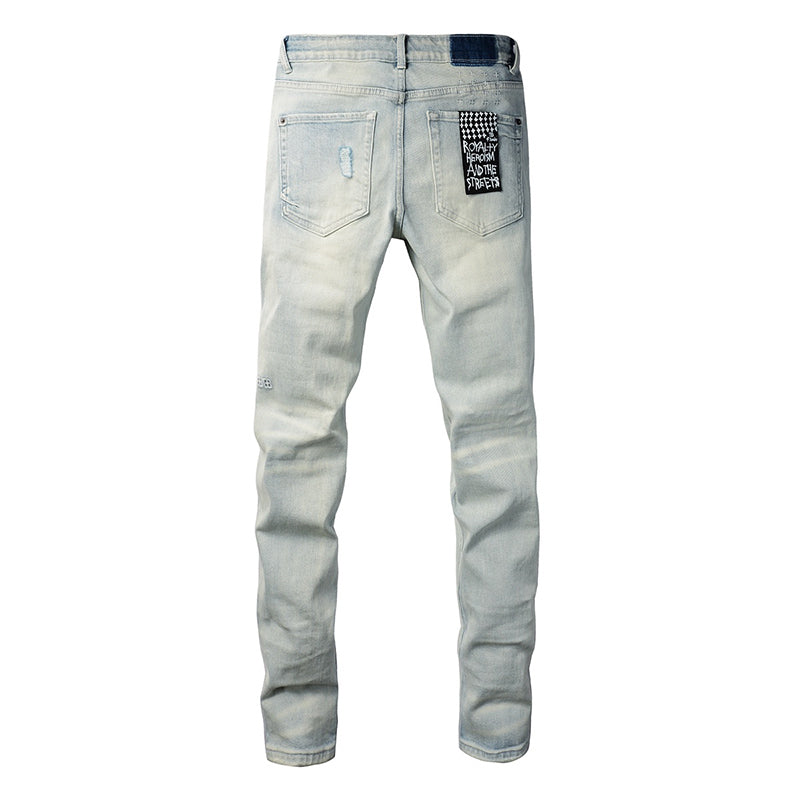 Men’s Light Wash Distressed Skinny Jeans - Streetwear Denim