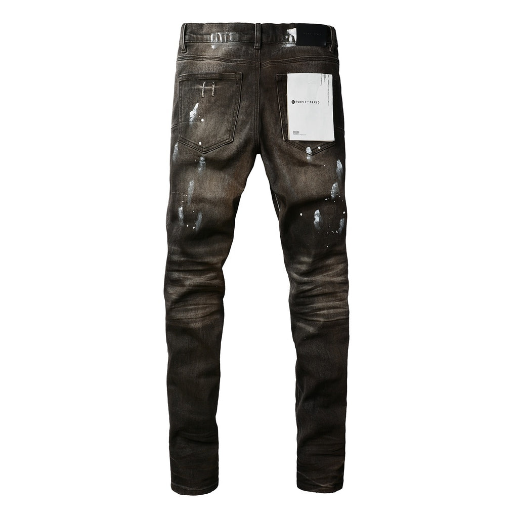 Men's High Street Distressed Damaged Holes Stretch Slim Fit Spray Painted Ripped Jeans