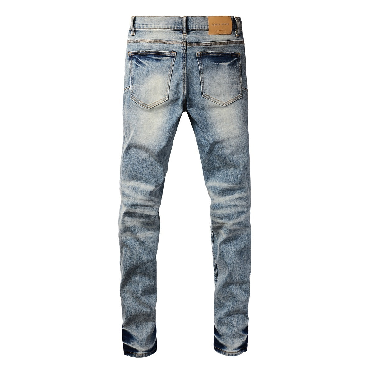 Men's Distressed Light Blue Slim Fit Patchwork Skinny Jeans with Ripped Holes & Button Fly