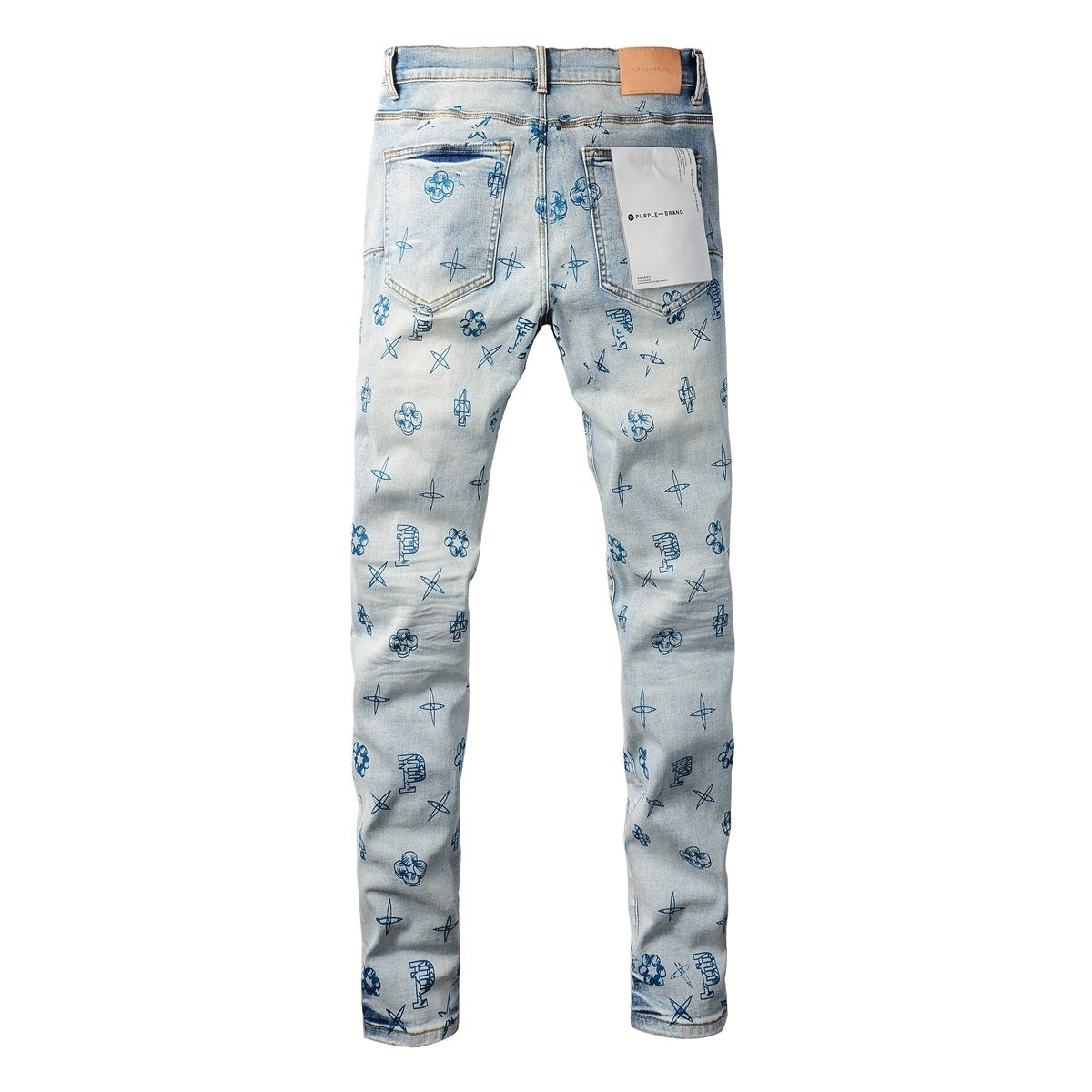 High Street Distressed Blue Laser Patterns Stretch Skinny Ripped Jeans