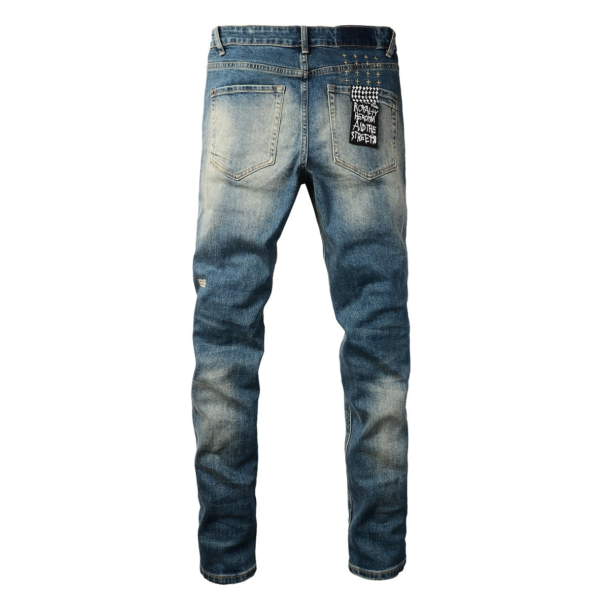 Men's Vintage Blue Multi-Rip Distressed Skinny Jeans - Stretch Denim