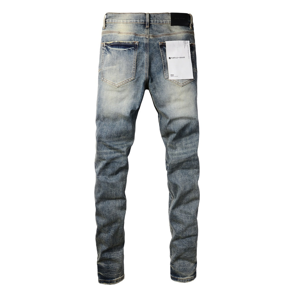 Men's Slim Fit High Street Distressed Blue Stretch Jeans