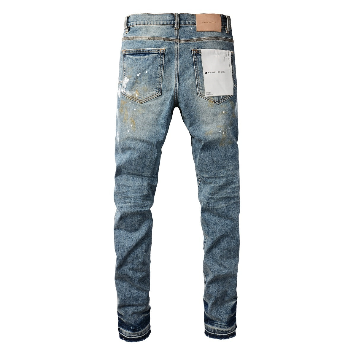 Men's Slim Fit Distressed Blue Graffiti Skinny Jeans with Ripped Holes & Button Fly