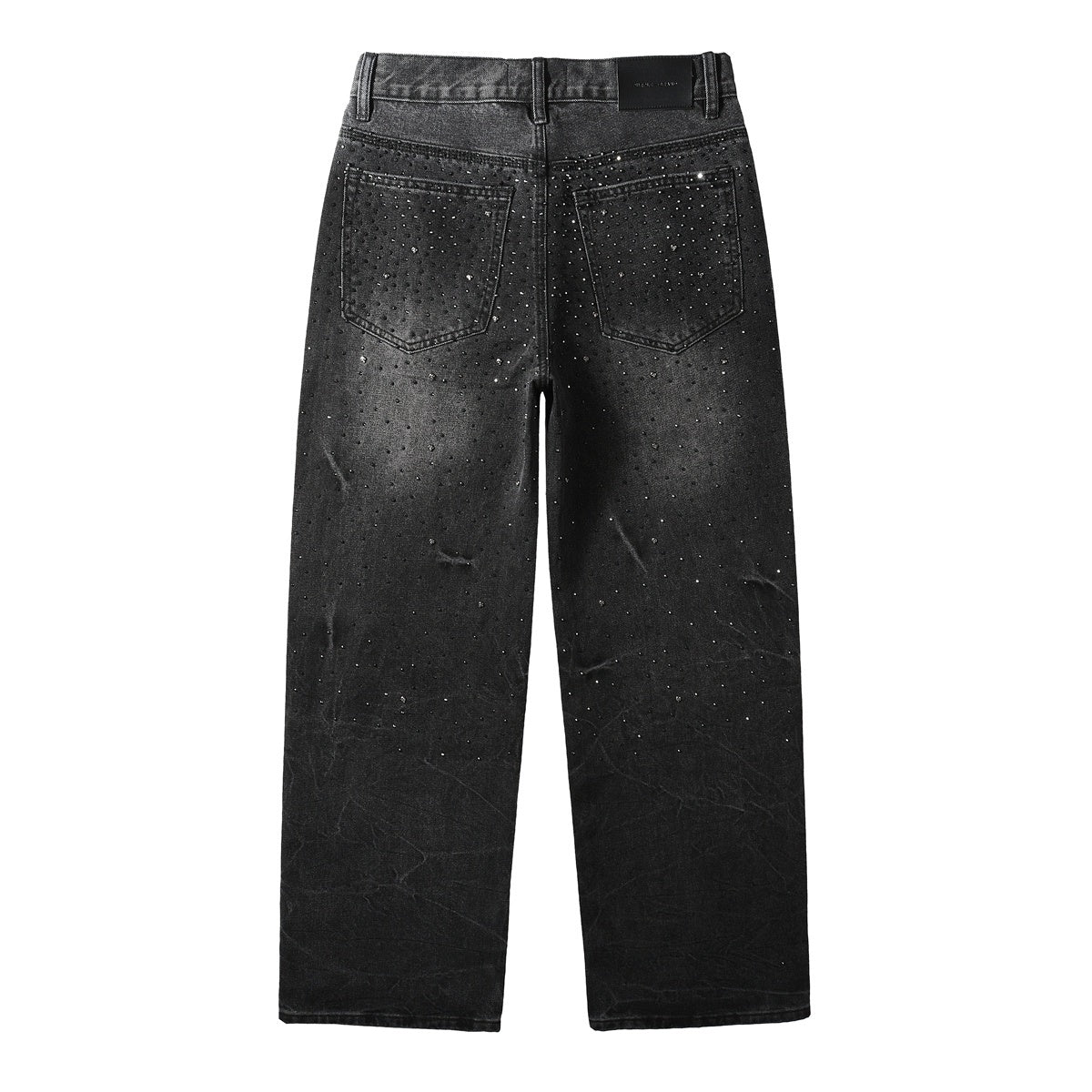 Men's High Street Fashion Black Distressed Baggy Jeans with Rhinestone Detailing & Loose Fit