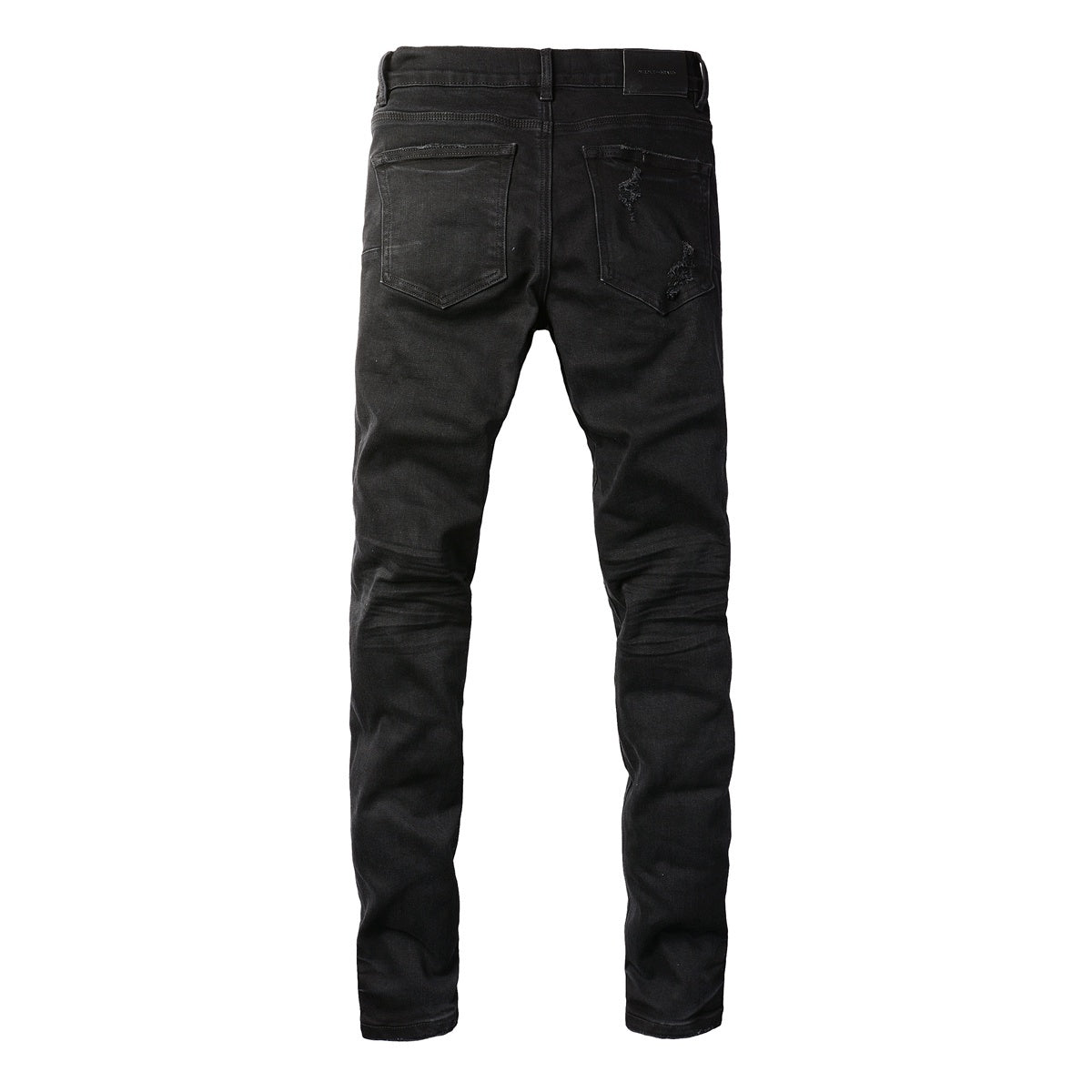 Men's Distressed Black Skinny Jeans with Ripped Holes & Button Fly