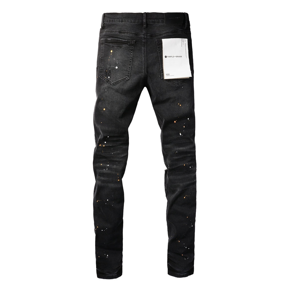 Men's Streetwear Slim Fit Distressed Black Damaged Holes Stretch Ripped Jeans