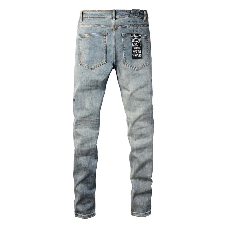Men's Light Wash Ksubi-Inspired Graffiti Skinny Jeans - Slim Denim Pants