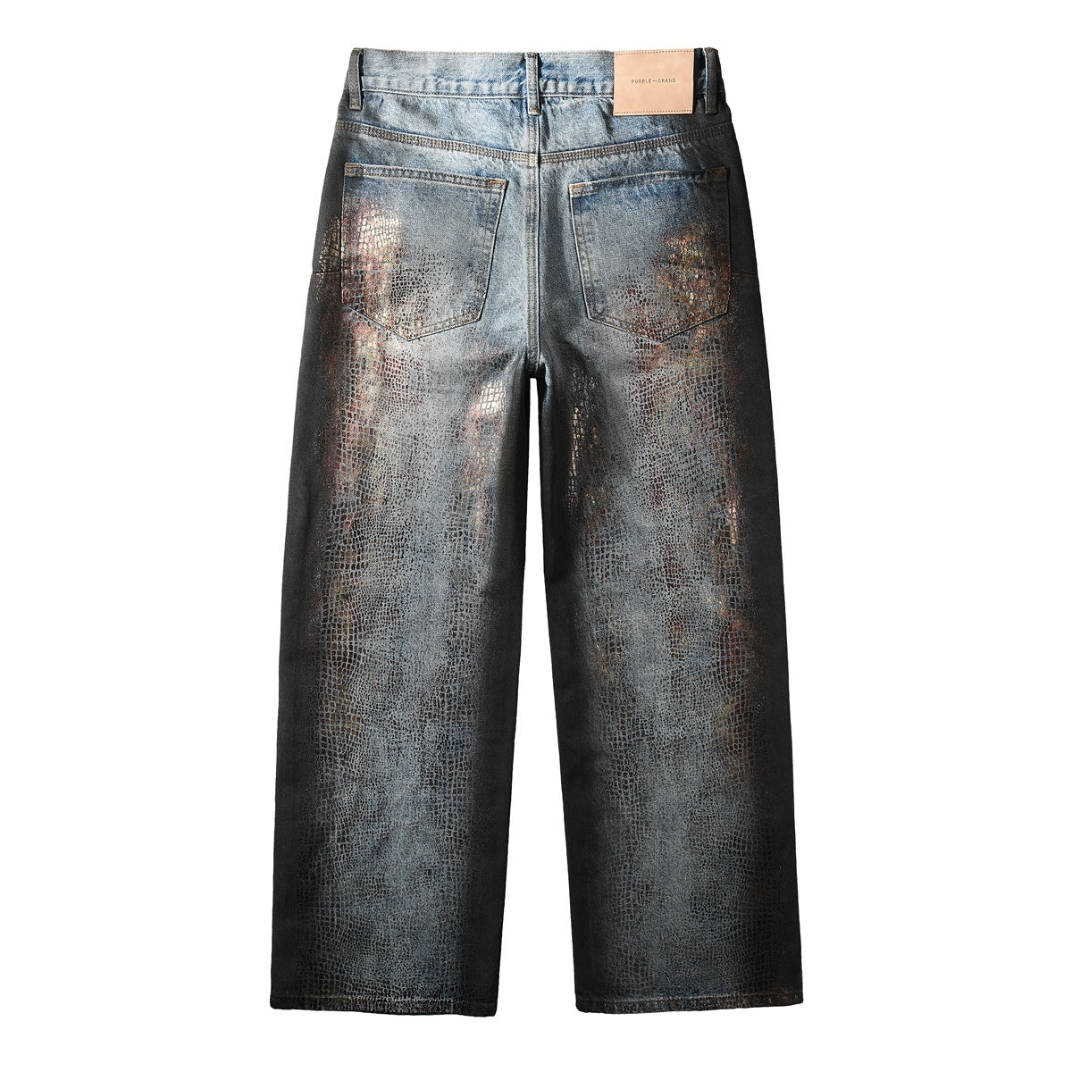 Men's Blue Coated Baggy Jeans with Wide Leg, Loose Fit & Stretch Denim