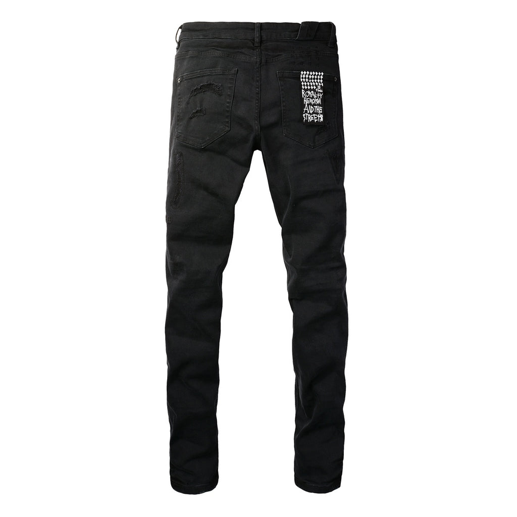 Men's Black Subtle Distressed Skinny Jeans - Stretch Denim Pants
