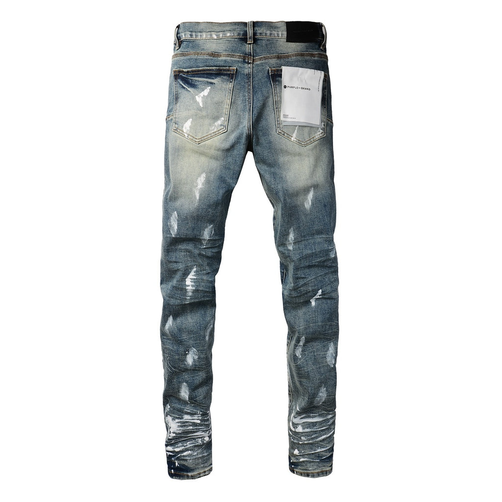 Men's High Street Distressed Blue Graffiti Stretch Skinny Ripped Jeans