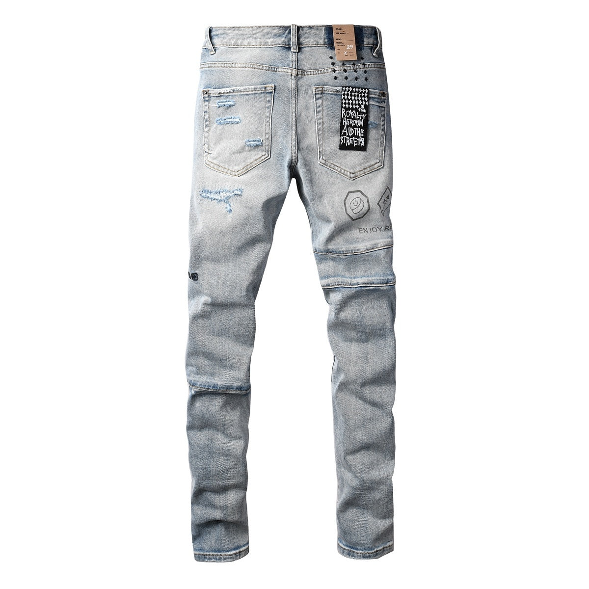 Men’s Light Wash Biker Skinny Jeans - Distressed Street Denim