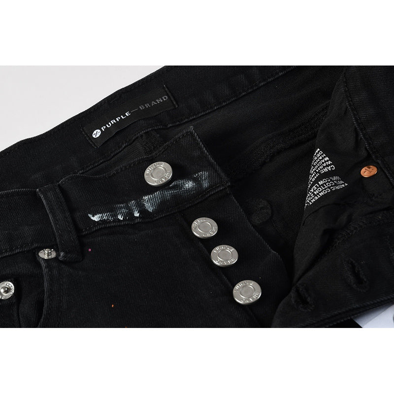 Men's Black Paint Splatter Distressed Skinny Jeans | Streetwear Ripped Slim Fit Denim Pants
