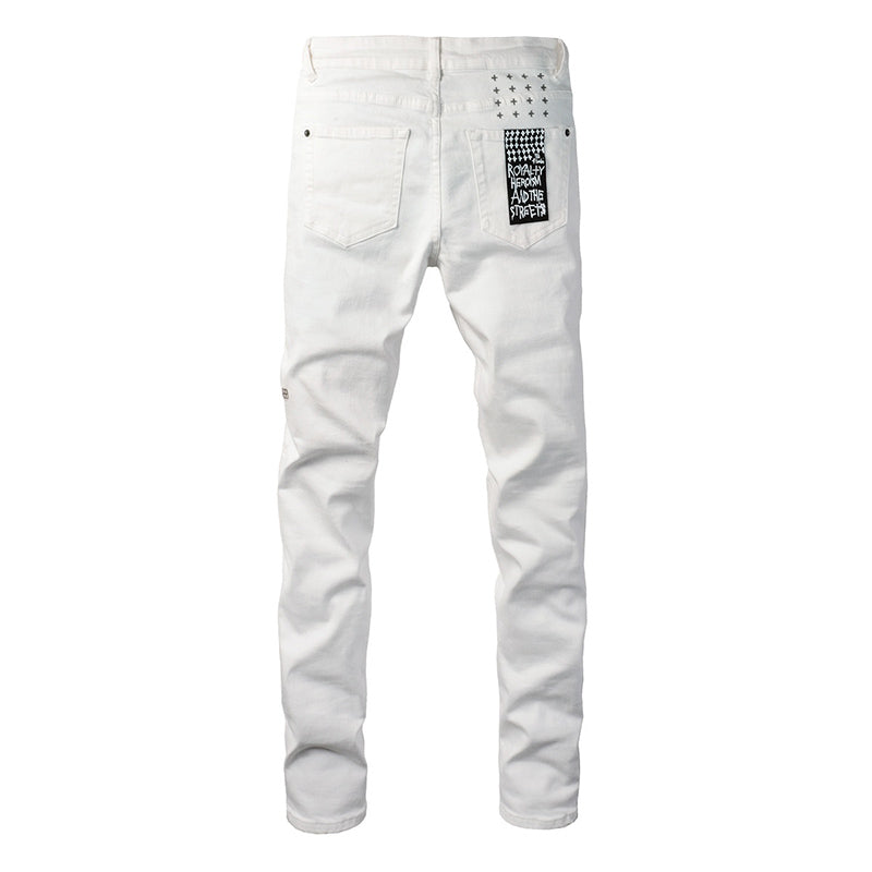 Men’s White Slim Fit Jeans Stretch Skinny Denim Pants Street Style Casual Trousers