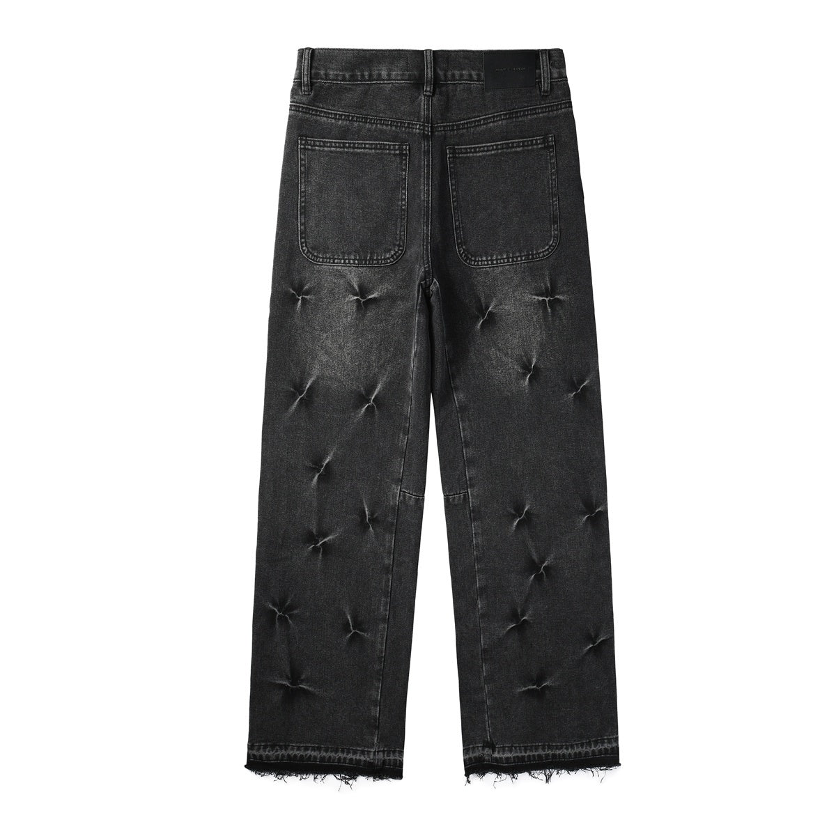 Men's Distressed Black Gray Loose Fit Jeans with Ripped Holes & Button Fly