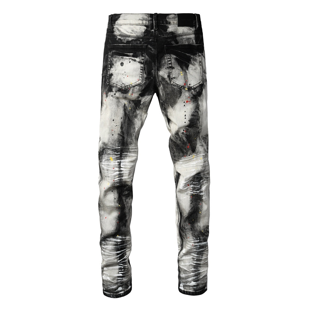 Men's Tie-Dye Graffiti Skinny Jeans with Ripped Holes & Button Fly