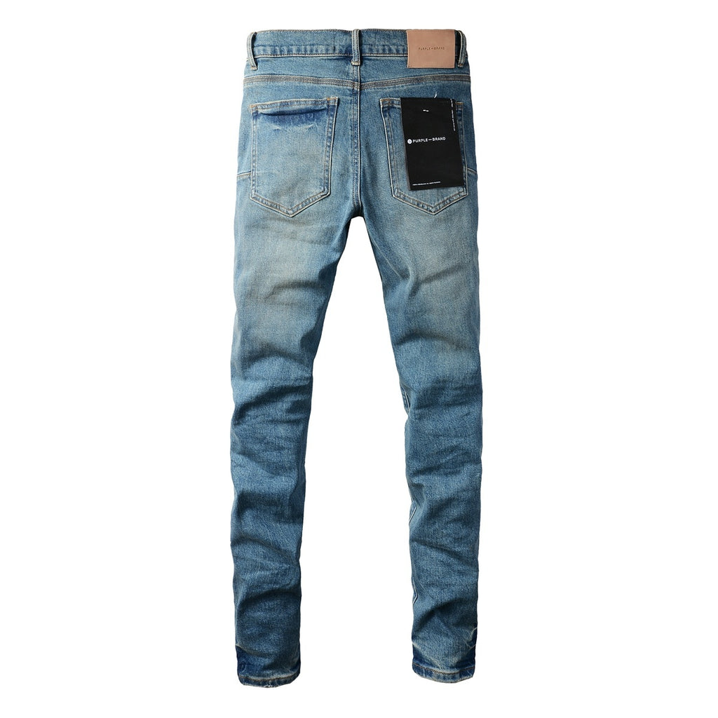 Men's Slim Fit Distressed Sea Blue Skinny Jeans with Button Fly & Ripped Detailing