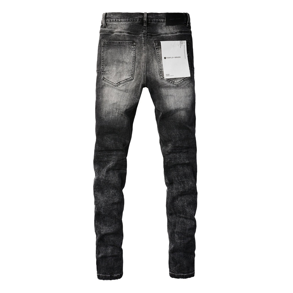 Men's High Street Distressed Black Gray Simple Stretch Slim Fit Ripped Jeans