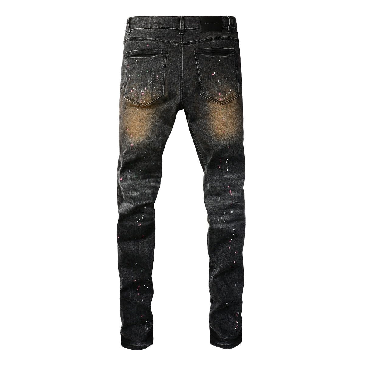 American Vintage Men's Distressed Dark Gray Skinny Jeans with Spray Paint & Ripped Holes