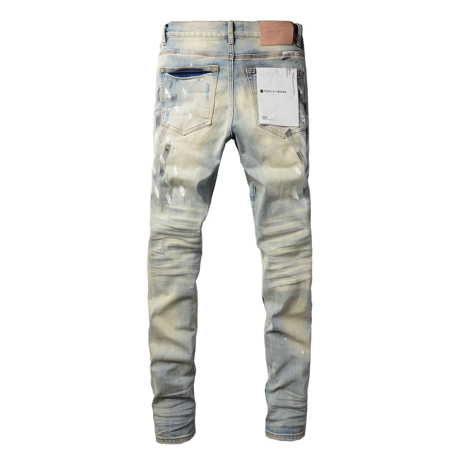 Men's High Street Distressed Blue Destroyed Hole Slim Fit Spray Paint Ripped Jeans