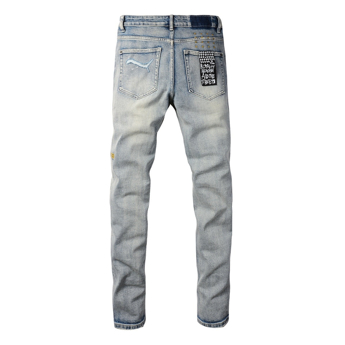 Men's Faded Light Wash Subtle Distressed Skinny Jeans - Stretch Denim