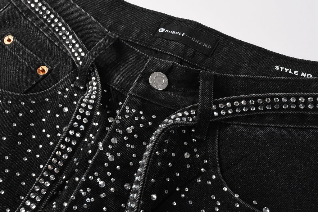 Black Baggy Jeans with Rhinestones & Loose Fit - Purple Brand