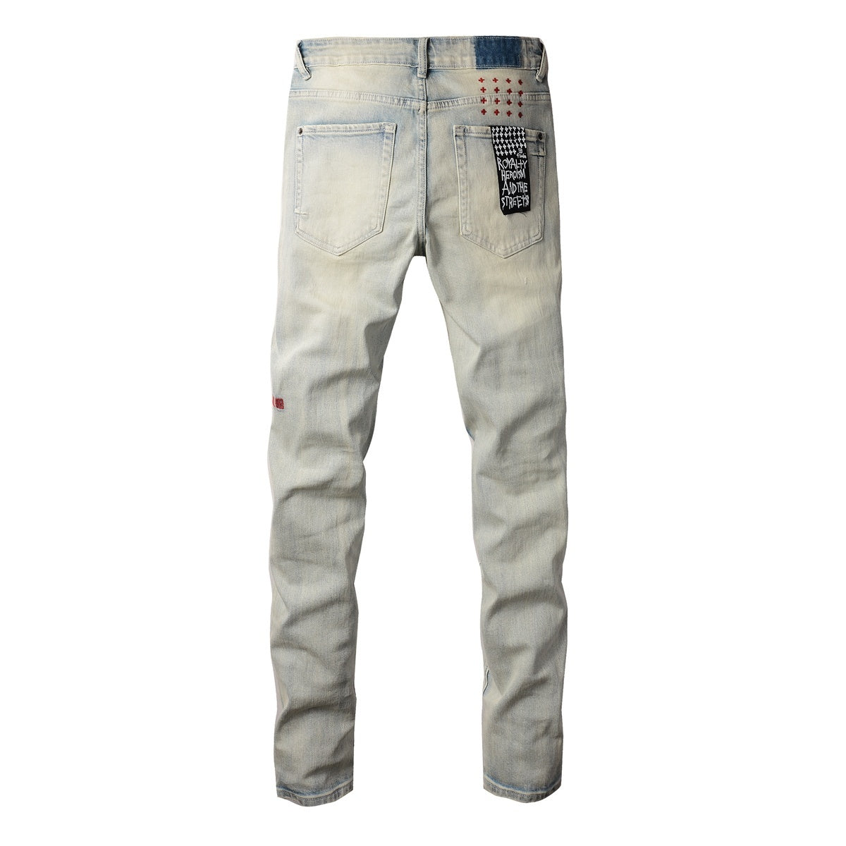 Men's Light Wash Minimal Embroidered Skinny Jeans - Stretch Denim