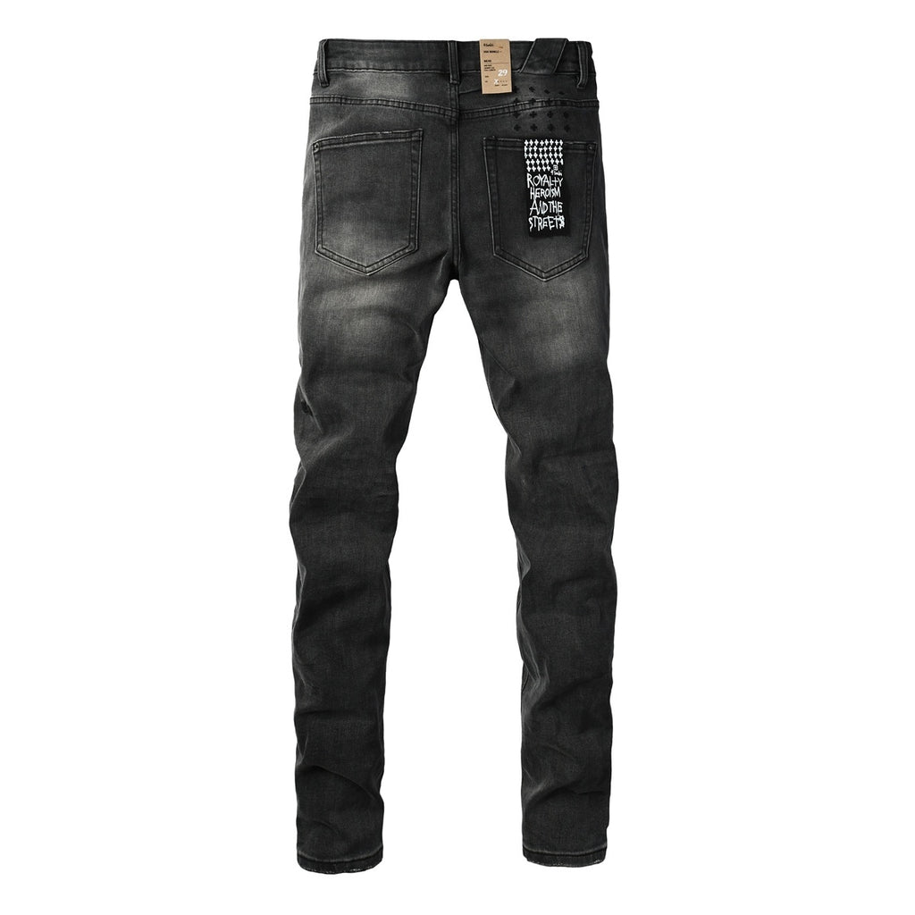 Men's Ksubi-Style Black Distressed Rhinestone Skinny Jeans