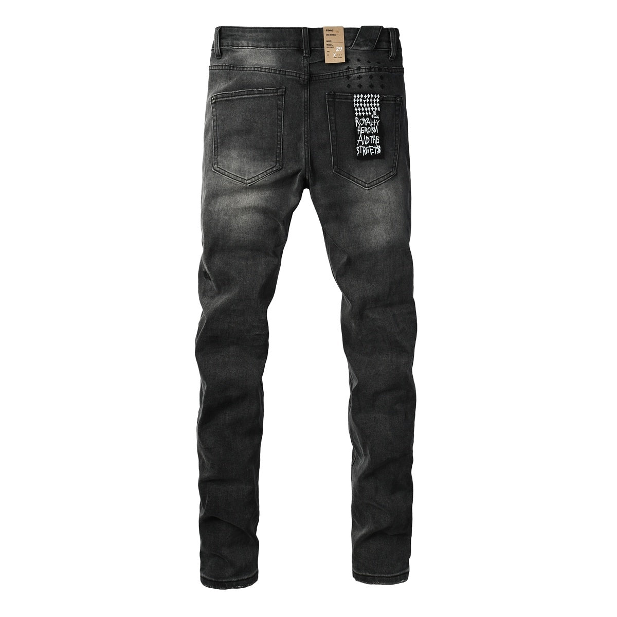 Men's Ksubi-Style Black Distressed Rhinestone Skinny Jeans