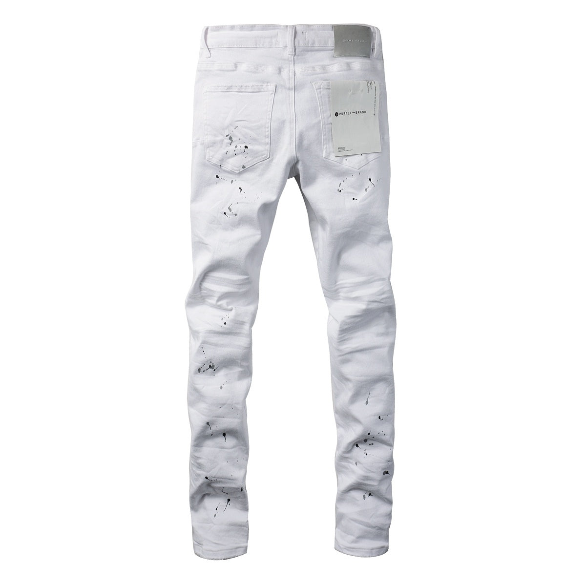 Men's White Distressed Damaged Holes High Stretch Slim Fit Spray Paint Ripped Jeans