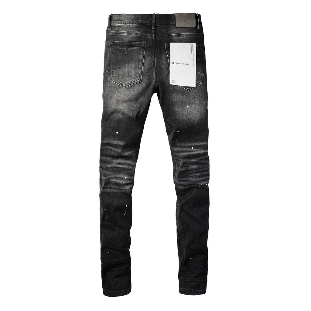 Men's High Street Distressed Black Gray Stretch Slim Fit Ripped Jeans