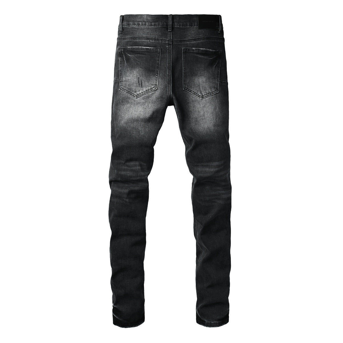 Men's Distressed Black Gray Skinny Jeans with Patchwork, Ripped Holes & Button Fly