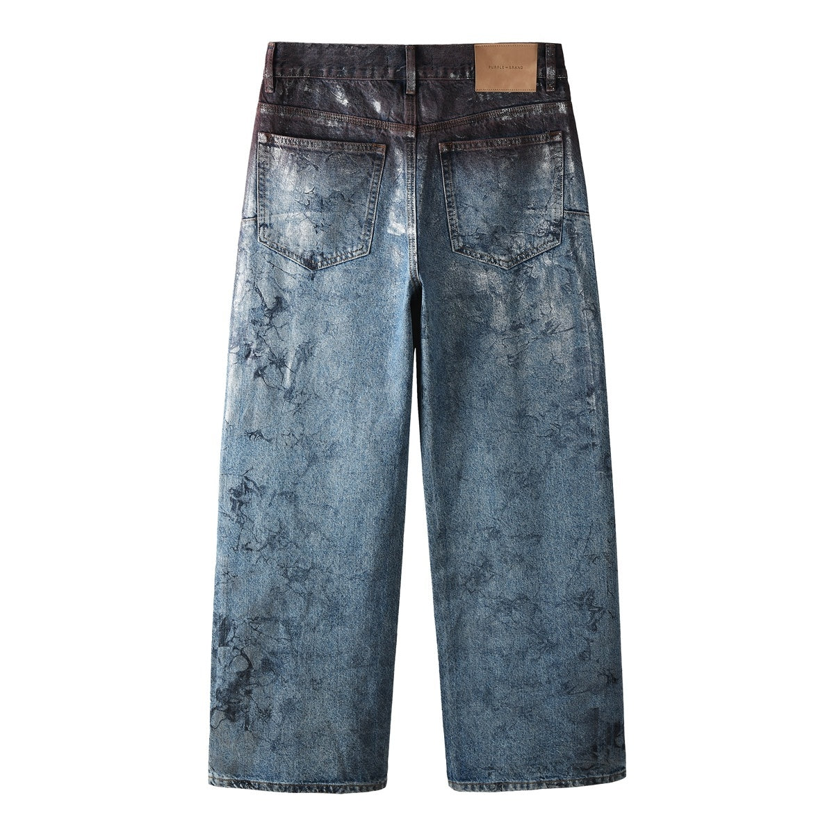Men's Distressed Blue Coated Baggy Jeans with Graffiti Design & Stretch Fit