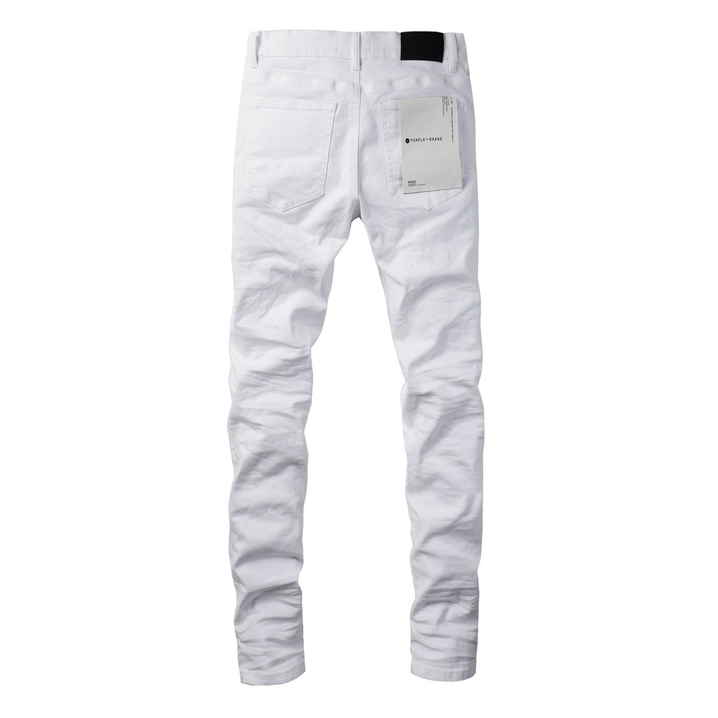 Men’s White Slim Fit Ripped Street Style Distressed Denim Jeans