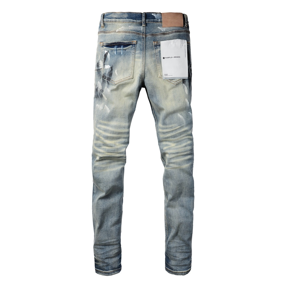 Men High Street Distressed Light Blue Destroyed Holes Graffiti Painted Stretch Slim Fit Ripped Jeans