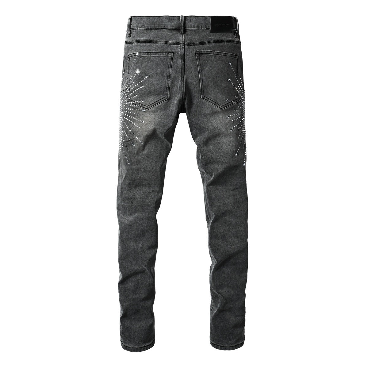 Men's Distressed Skinny Jeans with Ripped Holes, Rhinestones & Button Fly