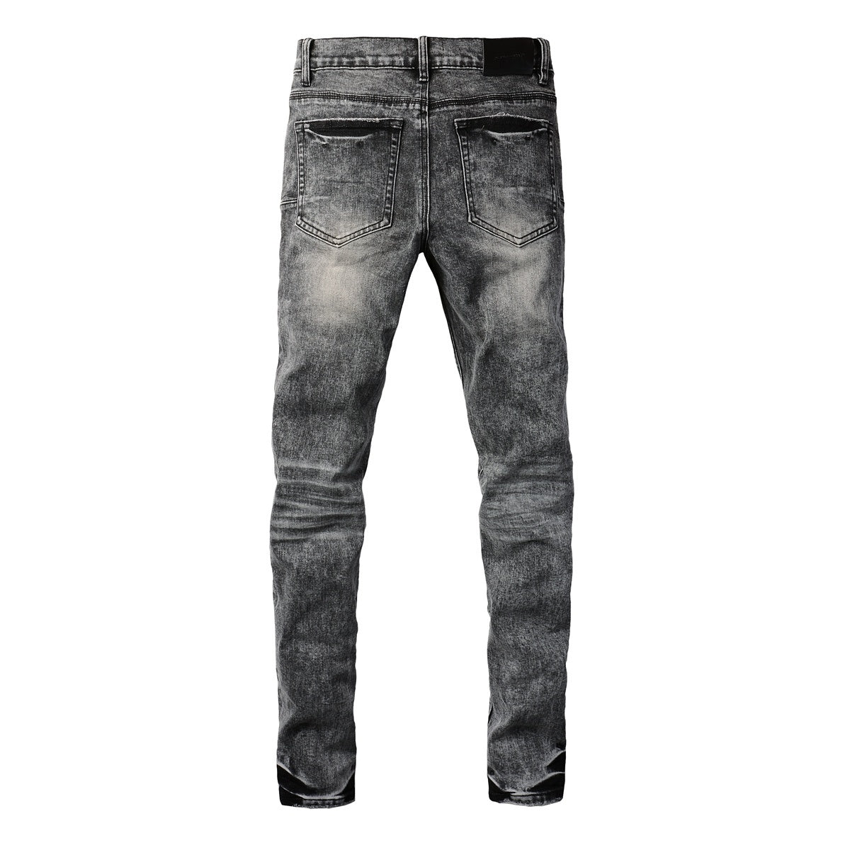Men's Distressed Ash Gray Skinny Jeans with Ripped Holes & Button Fly
