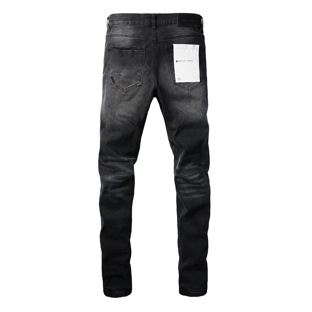 High Street Distressed Black Gray Destroyed Holes Stretch Slim Fit Ripped Jeans For Men