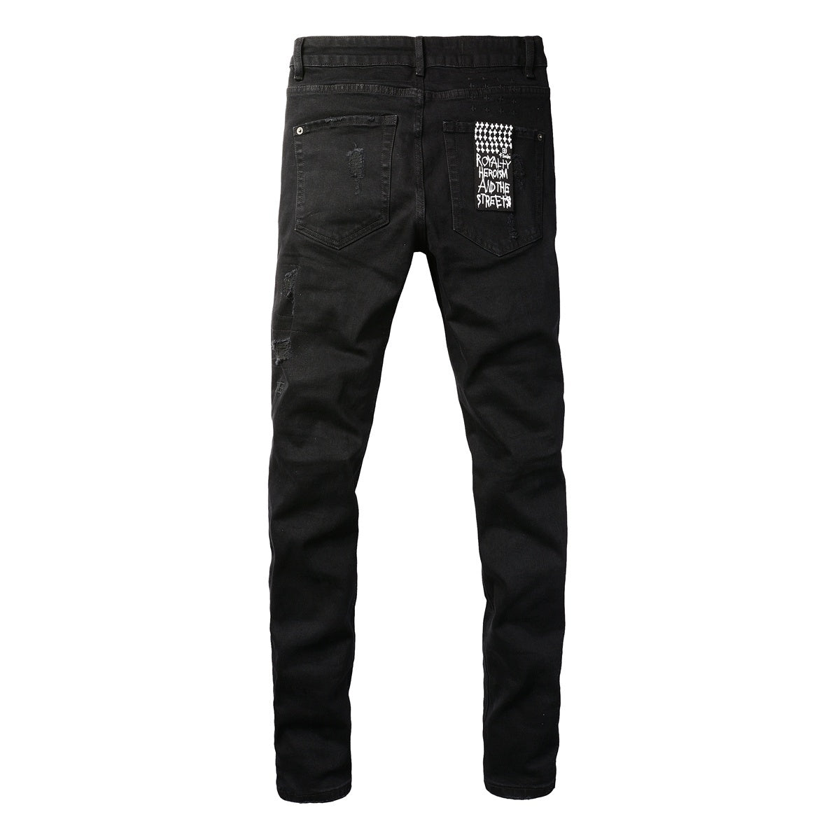 Men's Black Heavy Distressed Bandana Patch Skinny Jeans - Stretch Denim
