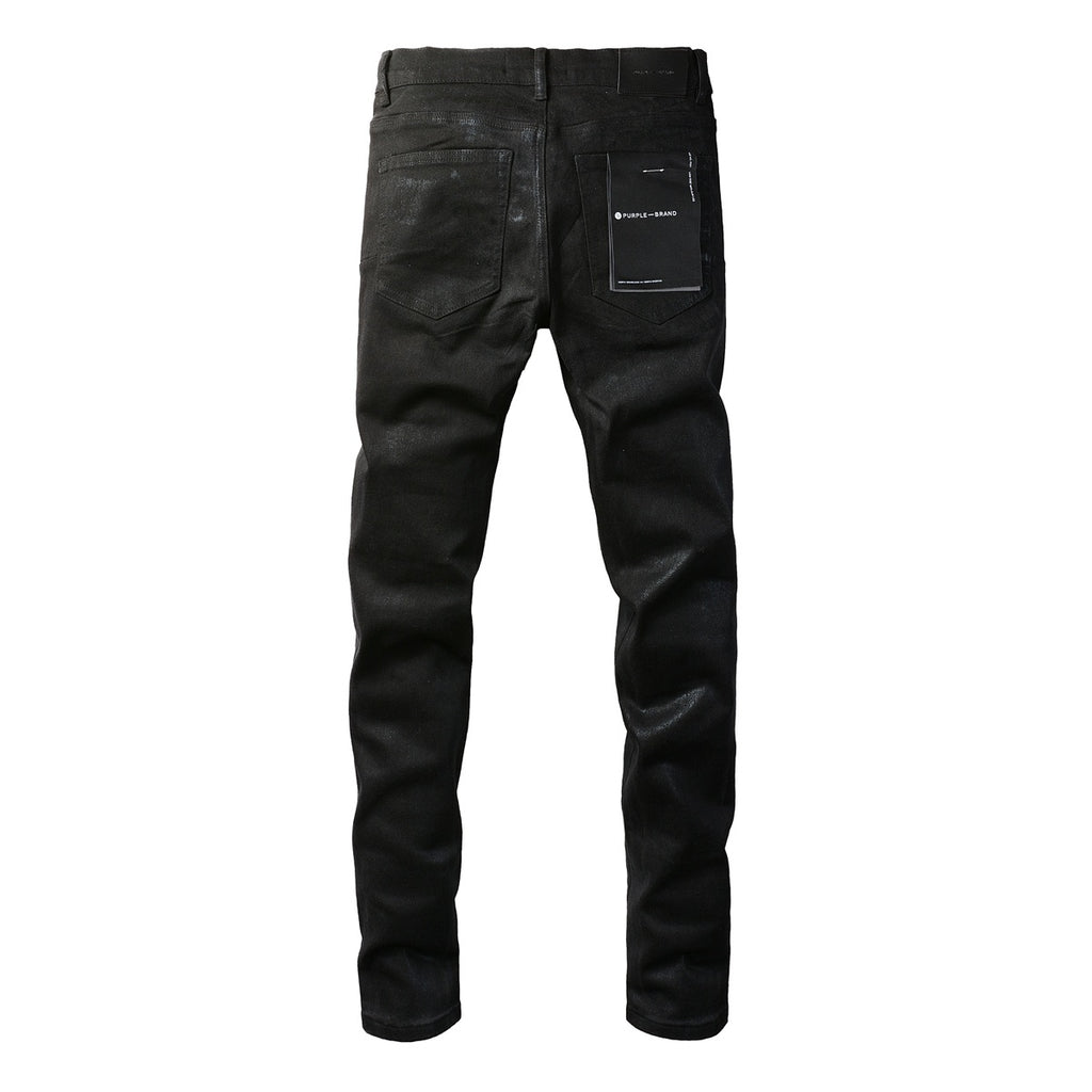 Men's Trendy Black Denim Coated Jeans - Slim Fit Distressed High Street Jeans