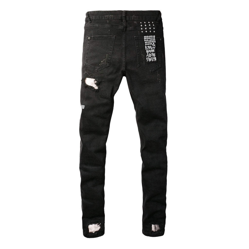 Men's Black Distressed Skinny Jeans - Ripped Stretch Denim Pants