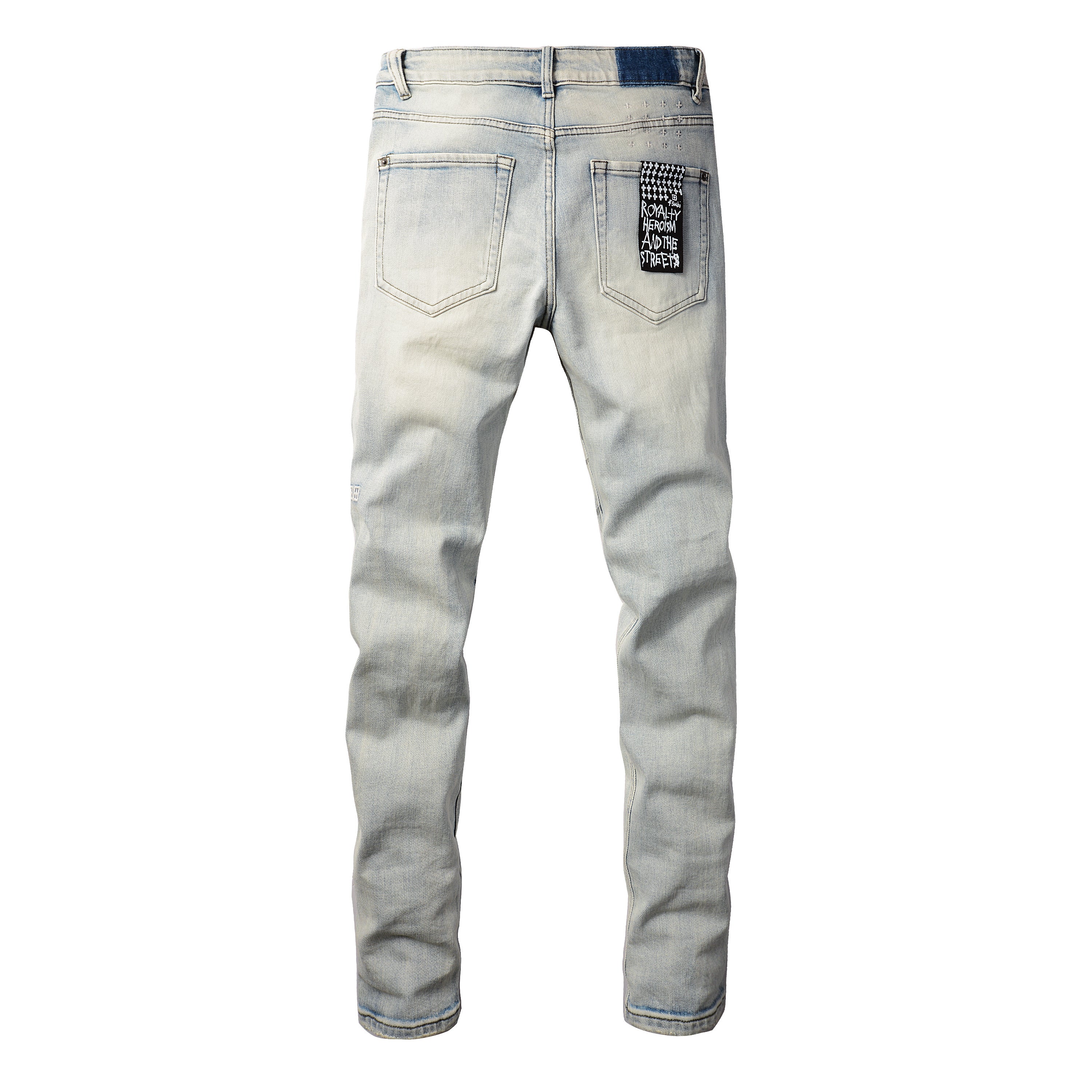 Men's Light Wash Graphic Print Distressed Skinny Jeans - Stretch Denim